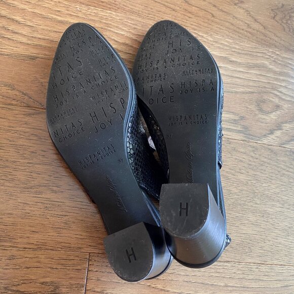 Soulier avec talon ouvert et sangle en T (T strap) noir 2 tons - Picture 4 of 4